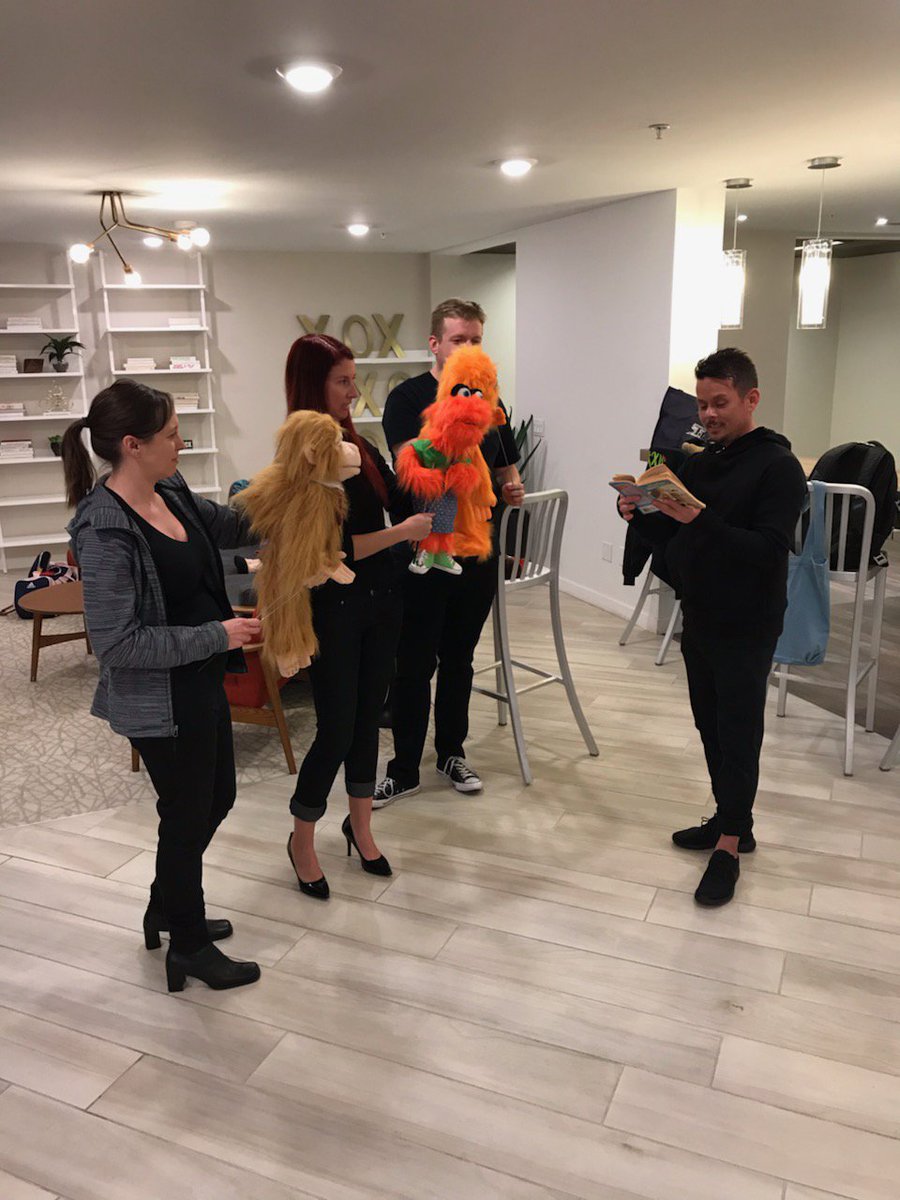 TheJaimeSoria's tweet photo. Adventures with #PuppetsAmok - we had a blast at the #ToughyTheBear show last night at #LAConnection, and still managed to do our regularly scheduled rehearsal before the show!
#Puppets #Puppetry #Improv #Comedy #AlbertThePuppet https://t.co/fZs1WLR6qC