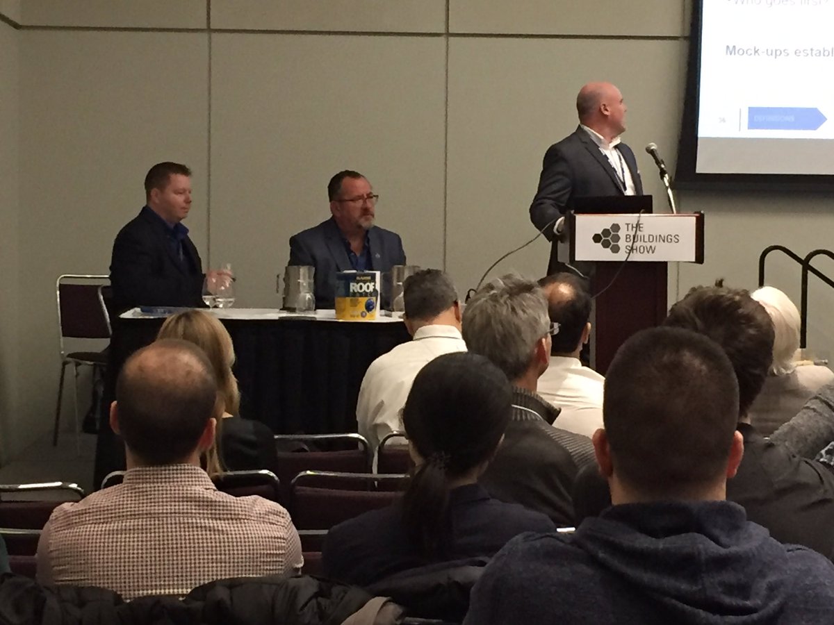 ConstructCanMag's tweet image. Listening to a presentation on vapour permeable versus impermeable materials at #TheBuildingShow. @TheHenryCompany