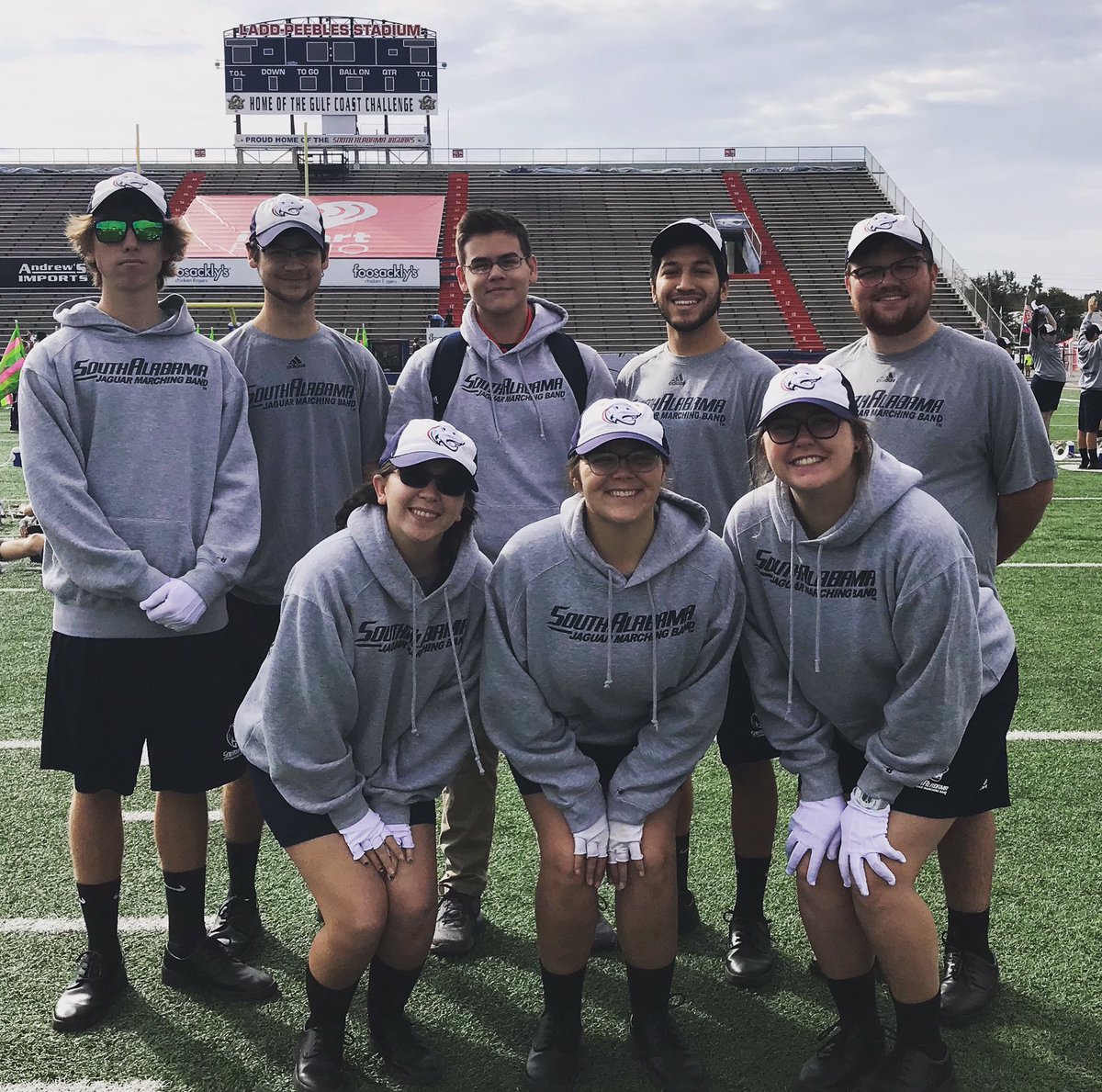 usajmb's tweet photo. The last band members of the week for the 2018 season are our awesome officers of the JMB. They work the backgrounds making sure everything runs smoothly. Check out our other social media’s for more info about these awesome Jags. 
#marchingband #music https://t.co/F76DiwHe6Z