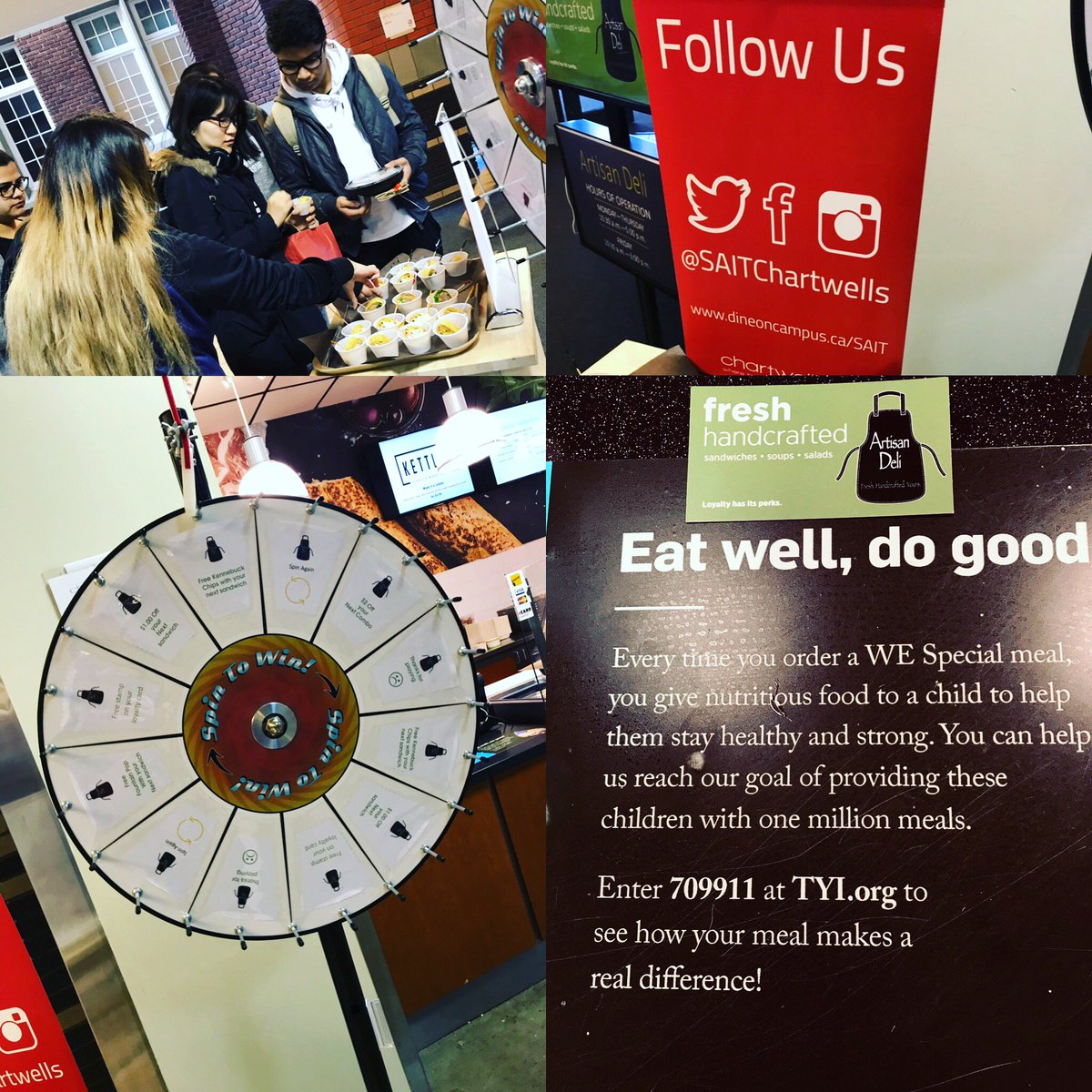 SAITChartwells's tweet photo. Introducing the new Artisan Deli wrap! Create your custom wrap just like your favourite Artisan Deli sandwich. Stop by Artisan Deli at the Stan Grad food court and spin to win today until 12:30. #ArtisanDeli #chartwells #sait #WE #eatwelldogood https://t.co/qwIy9ij2OI