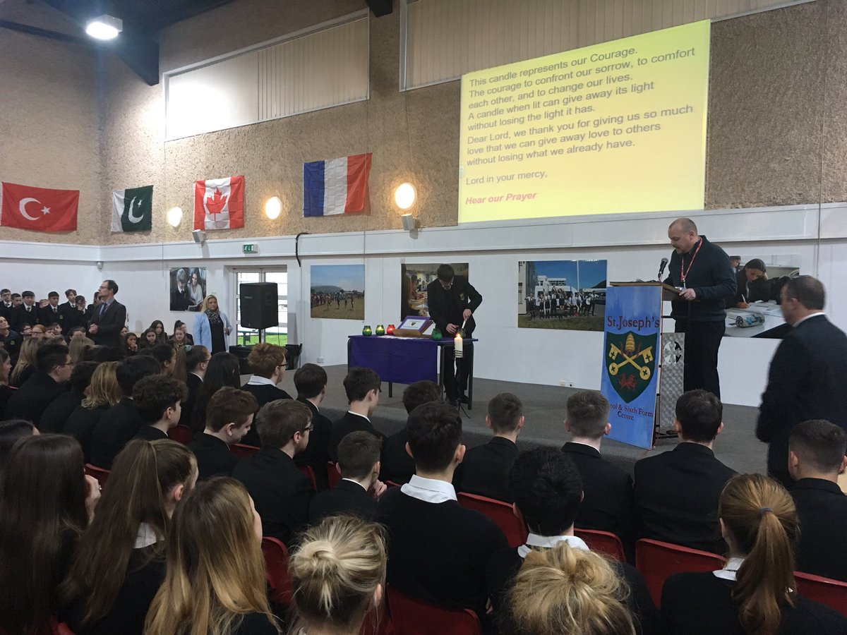 An extra special assembly this morning with the whole school coming together for our 'Memorial Assembly'. Standing room only with all our pupils from Year 7 to 13 and staff in the New Hall. Thanks to all for their contributions and impeccable behaviour #Saints #StJosephsFamily