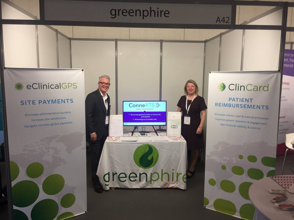 GreenphireINC's tweet photo. The @GreenphireINC team had a blast at #PCTrials talking about transforming global #clinicaltrial payment tech. Thank you @ClinTrials365 for a great conference. Continue your learning path w/ Greenphire. Visit our website: https://t.co/b2m1XpxOXI #PCTEurope #LetsGetClinical https://t.co/snS0y2zysv