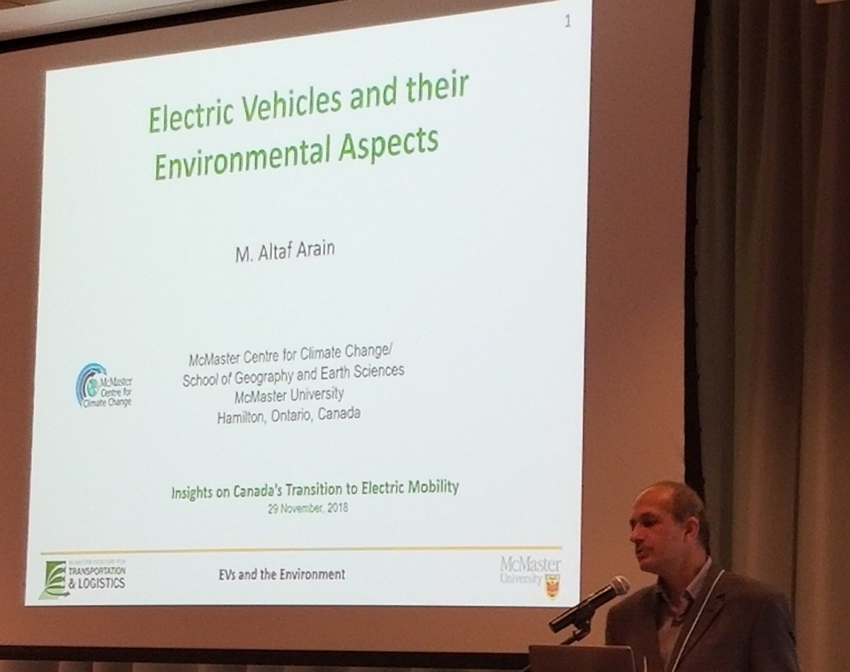 Our colleague #AltafArain <a href="/MAC_Climate/">McMaster Centre for Climate Change</a> presents on #ElectricVehicles and their #environmental aspects <a href="/MITLnews/">MITL</a> conference

#ElectricMobility #TransformingTransport