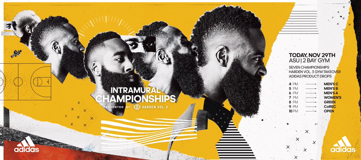 JHarden13's tweet photo. Tonight!! If you’re in Tempe, AZ. Come through for the @adidasHoops intramural championship @ “2-bay” gym. A whole lotta buckets going around. #HardenVol3 https://t.co/qNkarDUzvI