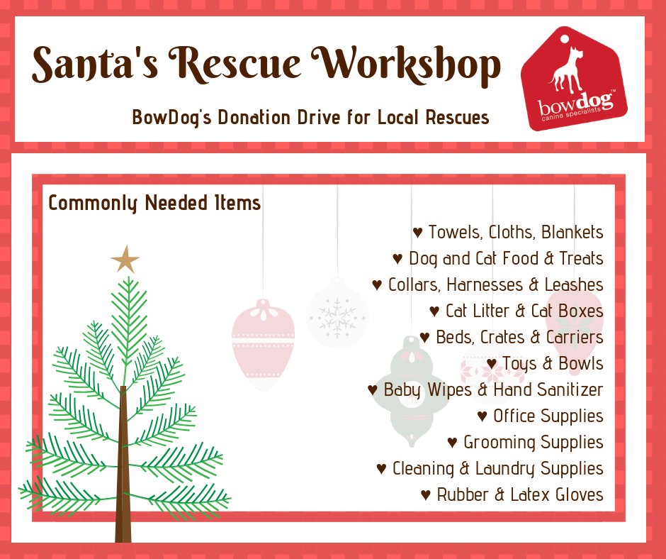 We're doing a donation drive for local rescues! Rescues are always in need of supplies and we want to help out. Check the image below for ideas on what is needed and then drop your donations off at BowDog #yyc #yycdogs