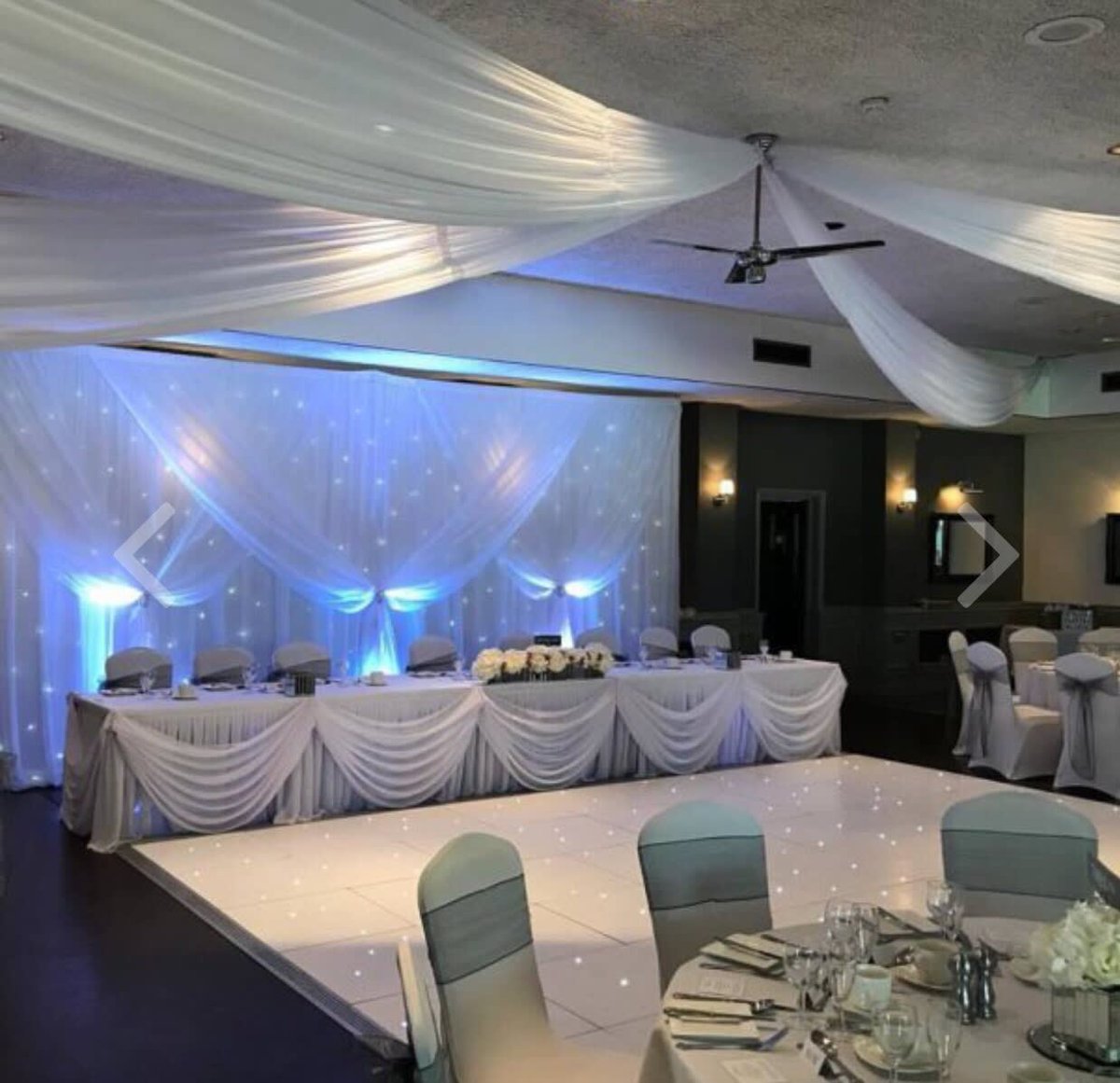 Brighten up your venue with Big Bash Events Leicester
starlight draping range..
Starlight ceiling draping
Starlight Backdrops
Starlight top table skirts
Starlight cake table skirts
Starlight walkthrough arches
Contact Big Bash Events for further information.!