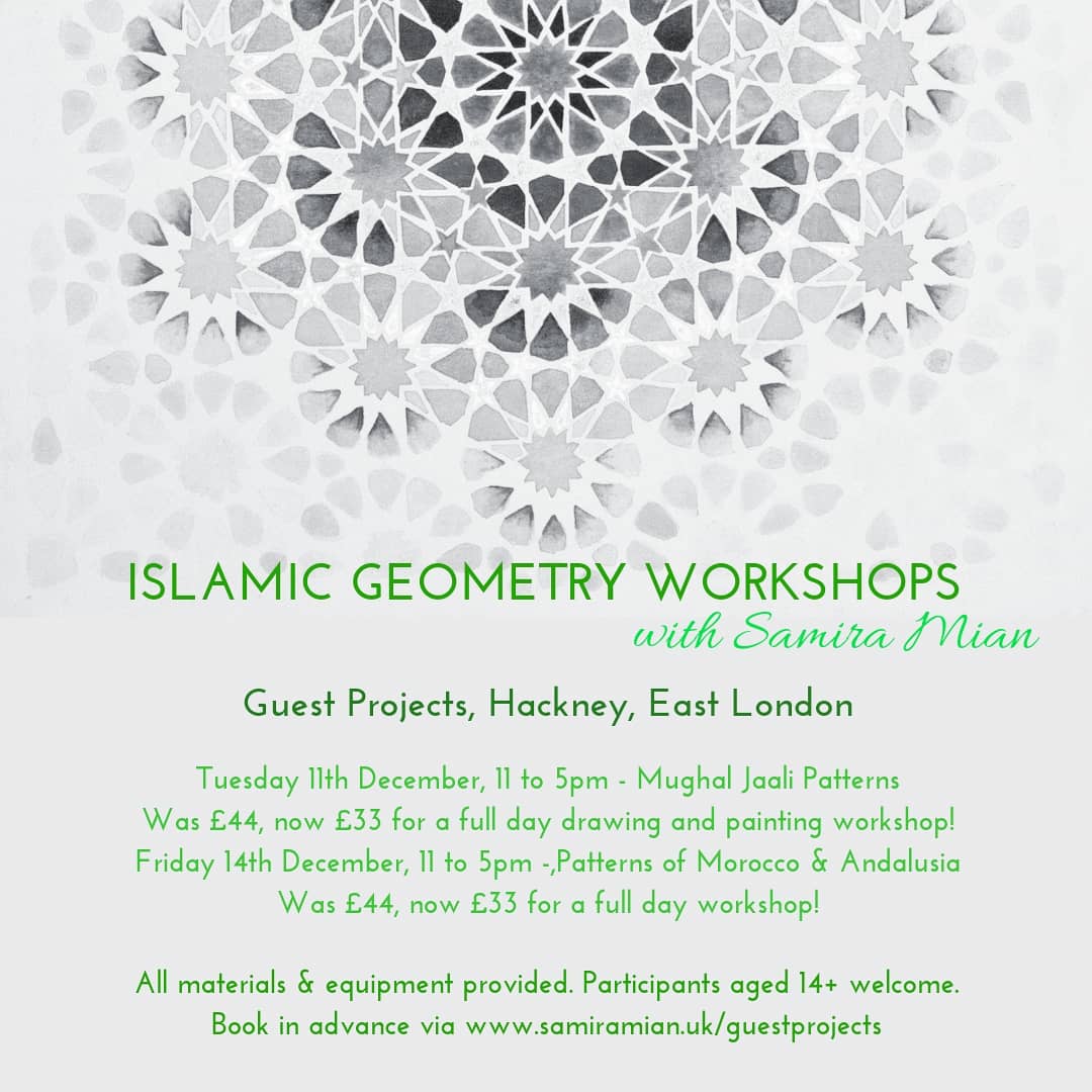 samira_mian's tweet photo. I'm in to my last fortnight of #islamicgeometry workshops for 2018 and so I'm going to have a mini #MtU *sale*! Come to the @manifestingtheunseen workshops at #guestprojects for a bargain price of £33!

25% off my usual full day workshop prices. Book via https://t.co/nczQMPg9yl https://t.co/NwL5CWvRUe