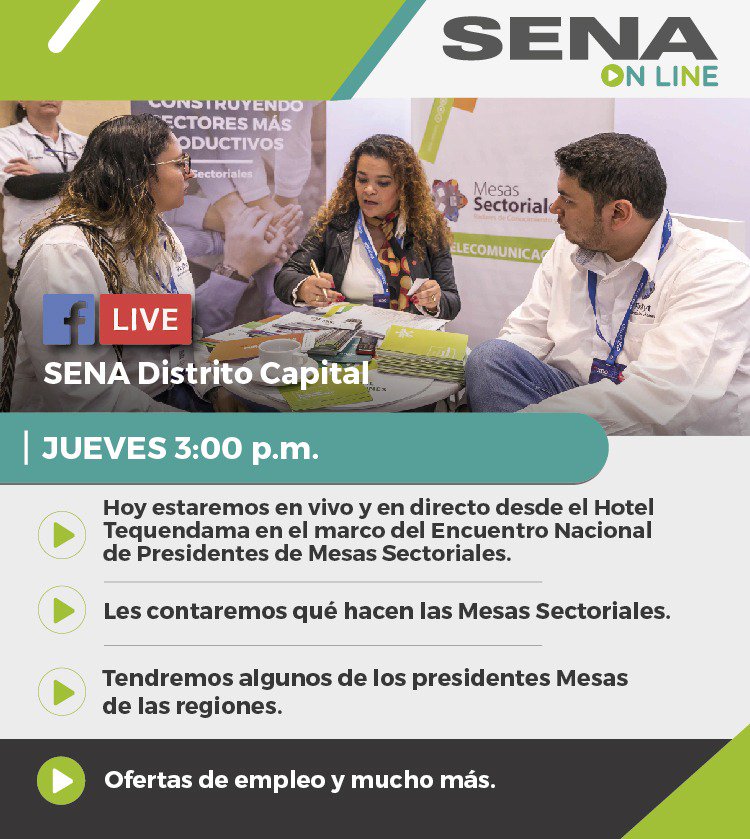 kroljimenez's tweet photo. ¡Conéctate hoy a #SENAOnLine! En la emisión les contaremos el quehacer de las mesas sectoriales, las ofertas de empleo en todo el país, los diferentes emprendimiento, y todo lo que tiene @SENAComunica para los colombianos 📻 https://t.co/9ILmgWIoIc