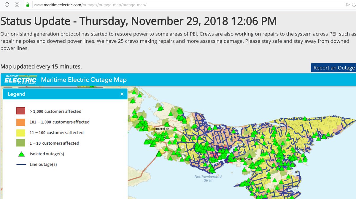 Matt Hall On Twitter Some Interesting Graphics About Pei S Power Outage 1 Many Lines Down And Most Of The Island Without Power 2 Maritime Electric Running On Fossil Fuel Backup No Wind Power