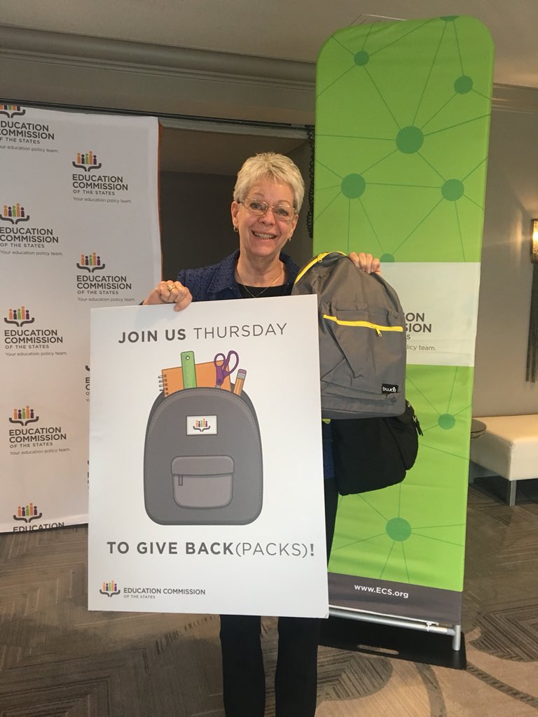 EdCommission's tweet photo. Thanks to everyone who chipped in to stuff backpacks for local students! #ECSWCM #giveback @jillian4supt @NNorman_Alaska @WGU @CoryBooker https://t.co/48ybJSiFHa