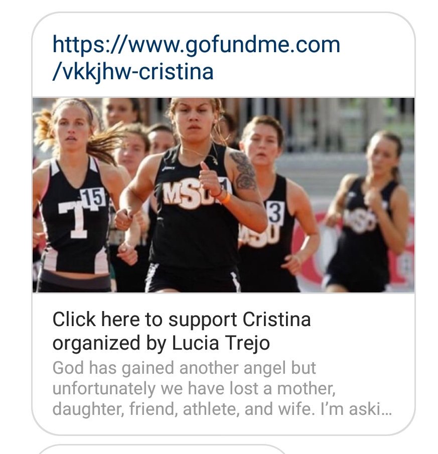 thepgbeavers's tweet photo. It's with great sorrow to report that one of our own has passed away so suddenly 😥 Alumni Cristina Alcantar who ran Cross Country and Track &amp; Field between 2010-13 was involved in a car accident on Monday and as a result she succumbed to her injuries 😔 Please help any way u can https://t.co/ptWsGtNSih