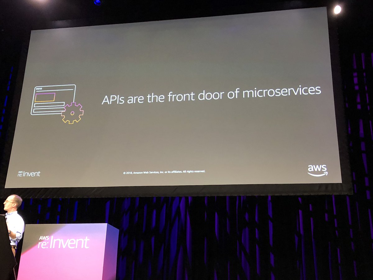 The API is the promise a team makes to the rest of the company; what happens behind that “front door” is up to the individual team. API Gateway helps manage them all.  #reInvent