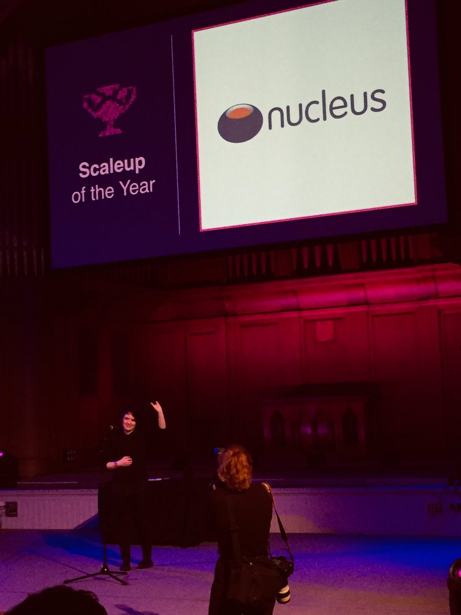 Amazing win for <a href="/nucleuswrap/">Nucleus Financial</a> for scale up of the year at the #ScotTechAwards 👏🏼who better to collect the award, Vicky our new developer who started 3 weeks ago #smashedit #WeAreNucleus 🤜🏻