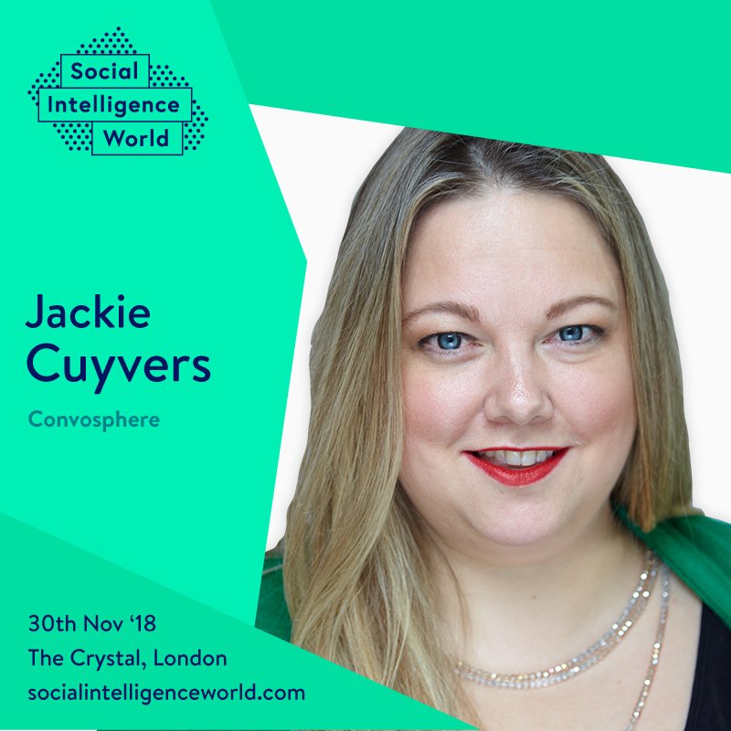 SIWorld2018's tweet photo. Join @jackiecuyvers from @convosphere talk about social platform intelligence at Social Intelligence World! #socialmedia #SIWORLD2018 #data #socialdata https://t.co/HpPAfkFIlU