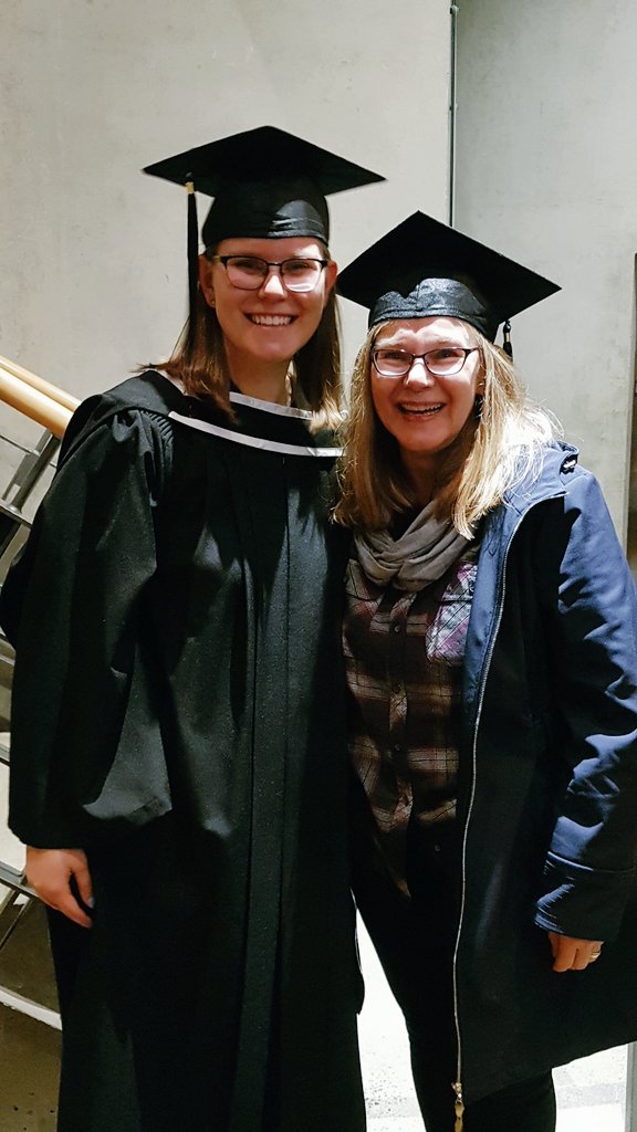 knegreiff's tweet photo. Merci pour le soutien, maman! Years ago my Mom crossed the same stage to get the same degree 👩🏼🏫👩🏫
#teachingfamily @UBCTeacherEd @WKTEP #UBCBeD2018 #WKTEP https://t.co/H98UfsT6It