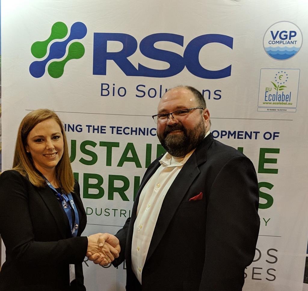 RSCBioSolutions's tweet image. We are excited to announce we just signed a global distribution agreement with MacDermid Offshore Solutions. Eric Handley, VP of MacDermid and Lauren Lionberger VP of RSC Bio Solutions signed the contract at the International Workboat Show today. We’re excited to work together!