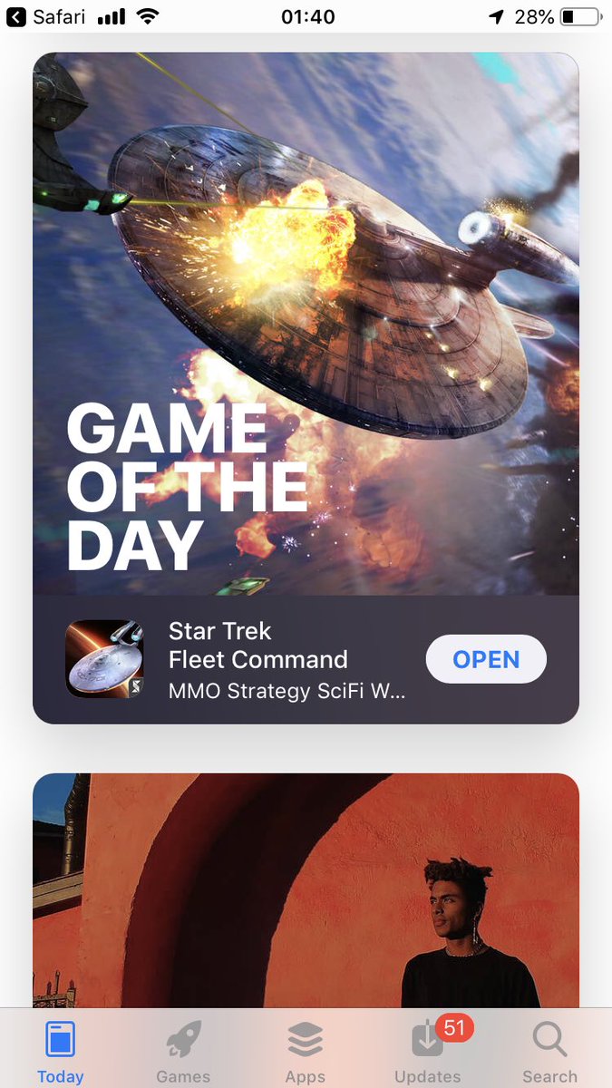 richardbarnwell's tweet photo. Game of the day - US App Store! And number 1 featuring on App Store games global! Today has been massive! What an incredible way to launch @StarTrekFleet #onlyjuststarted https://t.co/6h4MzfUBd9