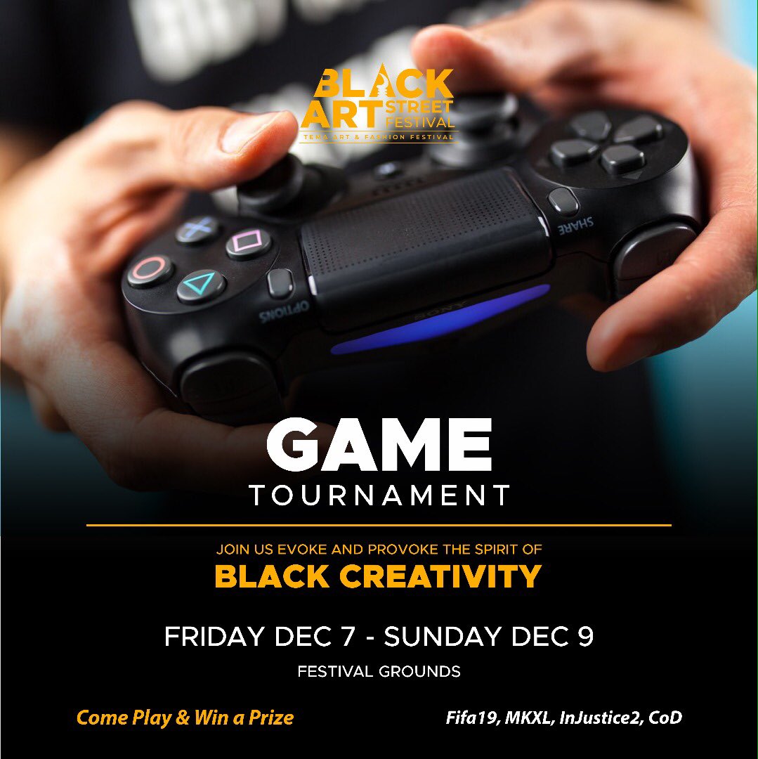 thefotowalker's tweet photo. Black Art Street Festival 208.
For the GAMERS.
Can You Play? Join the Tournament. DEC.7-9
Comm.4 Tema.
#BASFEST2018
#FIFA19 https://t.co/NWababg3Kp