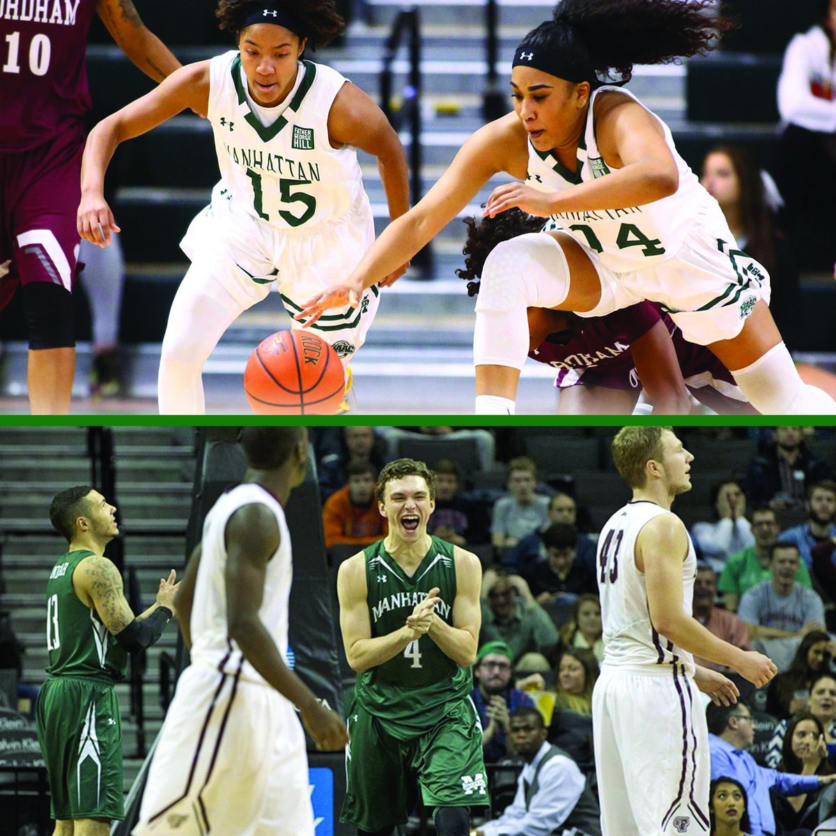 ManhattanEdu's tweet image. #TBT to previous Battles of the Bronx! 🏀 @Manhattan_WBB travels to Fordham Saturday at 2pm and @JaspersMBB take on the Rams here at Draddy at 7pm that same night. #GoJaspers