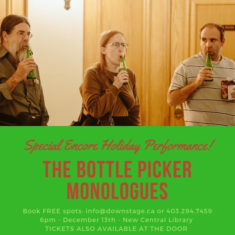 TWO WEEKS FROM TODAY! Join Downstage and Calgary Can for a one-night-only encore performance of The Bottle Picker Monologues. 
photo credit: Mike Tan @dianeandmike_ 
#yycarts #cityofcalgary #calgarycan #newcentrallibrary