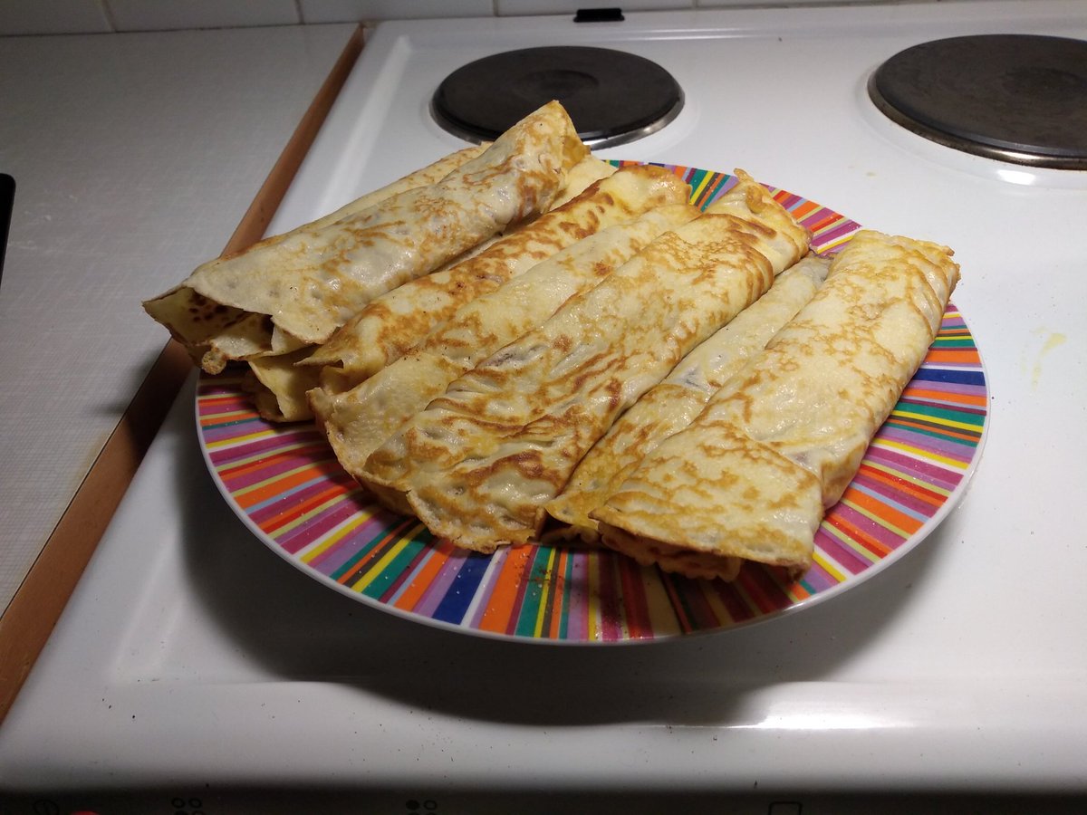 ChronoHellFire's tweet photo. CW: Food
I made some Swedish style pancakes (filling raspberry jam, sugar and cinnamon) ~ πππ #CookingWithChrono #Food #foodporn #transcrowdfund
If you like my food and art content please consider donating to my fundraiser or ko-fi page or RT them.(Links provided below) π https://t.co/eOjPSjaKxo