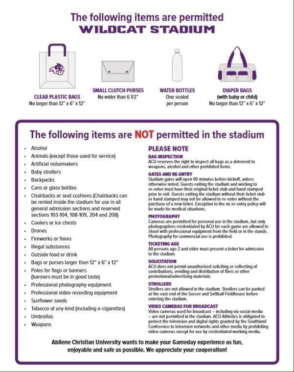 NHSTexans's tweet photo. For everyone headed to Abilene tomorrow, this is a BIG DEAL. Please see the clear bag policy here! Clear bags or very small clutches only! 
No backpacks or bags that are not clear! 😬 https://t.co/n0sHr6227L