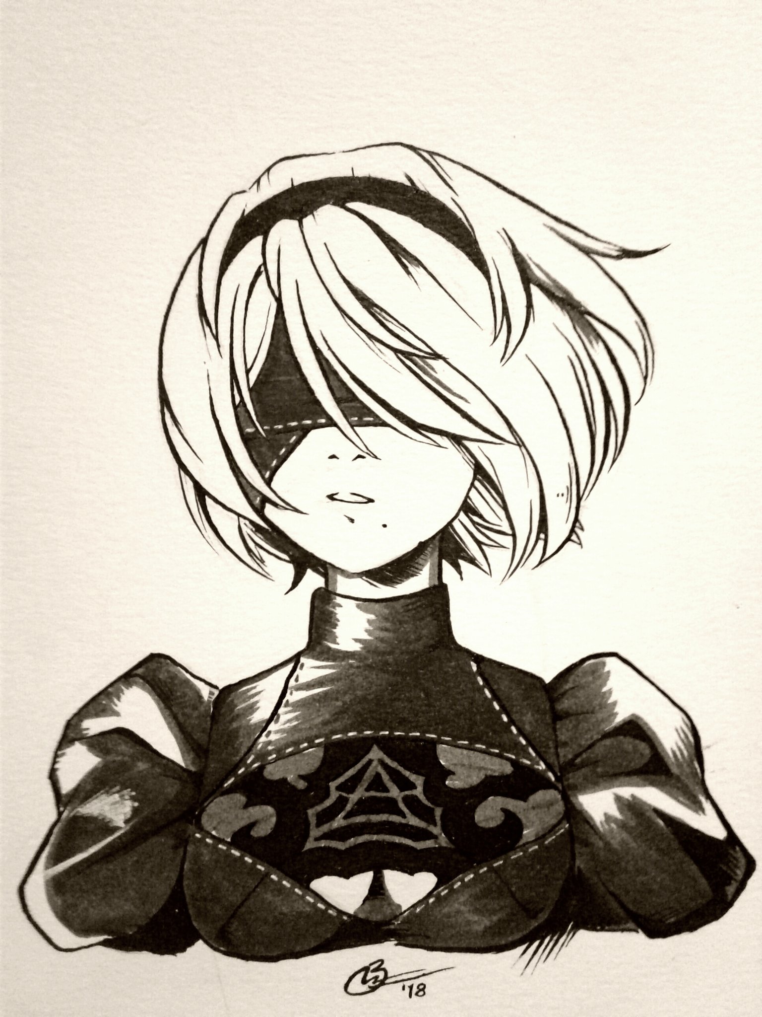 Drew her on a mini sketch book : r/nier