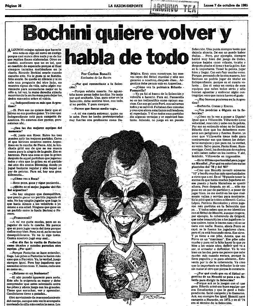Nota sobre Ricardo Bochini en La Razón Deportes. 7/10/1985.

📸 <a href="/archivotea/">Archivo Tea y Deportea</a>