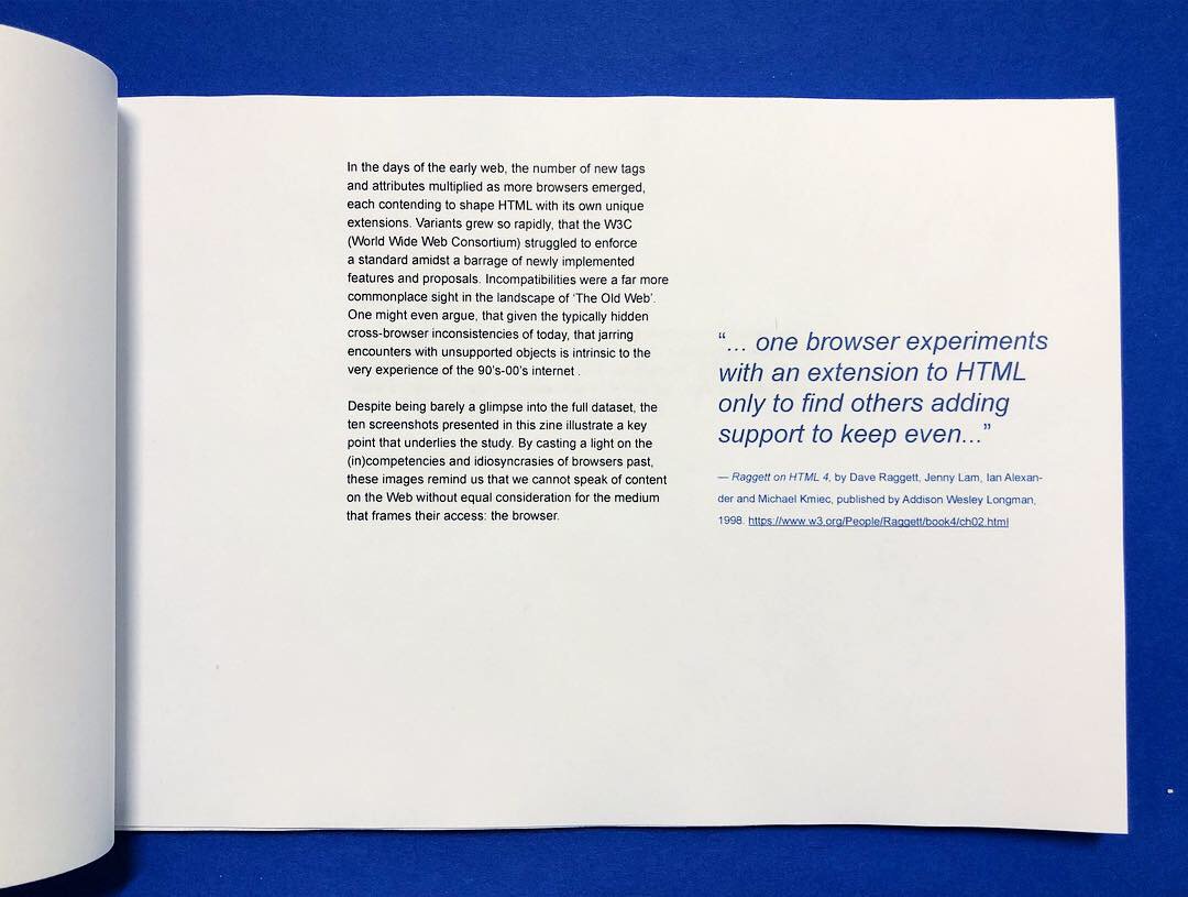 PatPot's tweet image. Excited to debut this collaboration with digital preservationist &amp;amp; researcher @1xMona at techzinefair.org this weekend. 10 screenshots of early web browsers undergoing compatibility tests. Selected from 1000+ images from Mona's research w/ @rhizome 
#nytzf2018 #wdpd2018