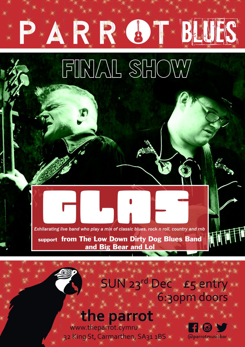 Giants of the Welsh blues scene Glas (<a href="/james012345/">smileeee</a>) join us for our final Parrot Blues night on Sunday 23rd December. Event page here: facebook.com/events/2015302…