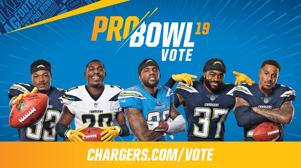 Los Angeles Chargers (@chargers) on Twitter photo RETWEET TO VOTE‼️
<a href="/DerwinJames/">Derwin James Jr</a>
<a href="/blaqbadger14/">Desmond E. King II</a>
<a href="/show_case29/">Casey Hayward</a>
<a href="/Do_OrAddae37/">Jahleel Addae</a>
#TrevorWilliams
#JackBoys x #ProBowlVote RETWEET TO VOTE‼️
<a href="/DerwinJames/">Derwin James Jr</a>
<a href="/blaqbadger14/">Desmond E. King II</a>
<a href="/show_case29/">Casey Hayward</a>
<a href="/Do_OrAddae37/">Jahleel Addae</a>
#TrevorWilliams
#JackBoys x #ProBowlVote
