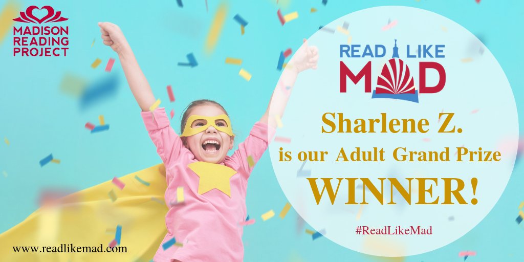 MadReadProject's tweet image. Congrats to our Adult Grand Prize winner for the most read books! 

Sharlene Z. read 28 books.  She won one (1) @InnerFireYoga gift card for unlimited yoga, a Cafe Hollander gift card, and a Read Like Mad t-shirt.

#ReadLilkeMadPrize