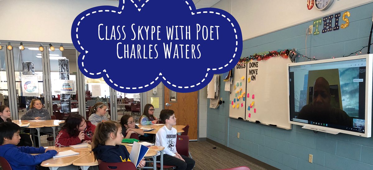 K6Friedman's tweet photo. My class was lucky enough to participate in a Skype visit with poet Charles Waters! The students received some great tips and strategies to use when writing poetry! @waterscharles #princespride https://t.co/jdNWM9xOTs