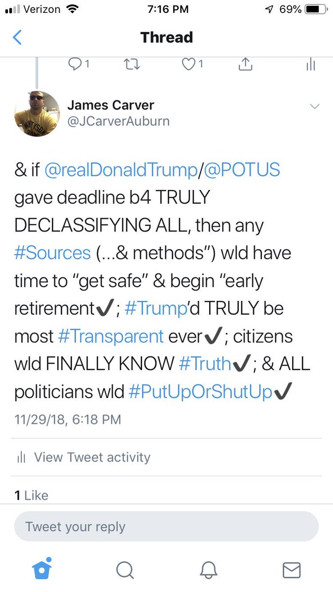 JCarverAuburn's tweet image. How about you talk to @realDonaldTrump/@POTUS &amp;amp; tell him to finally #DeclassifyEverything, &amp;amp; forget abt the #SourcesAndMethods excuse. You want to #CleanUp Washington &amp;amp; actually get things done? That wld force a #PutUpOrShutUp moment, &amp;amp; allow for everything else to then get done