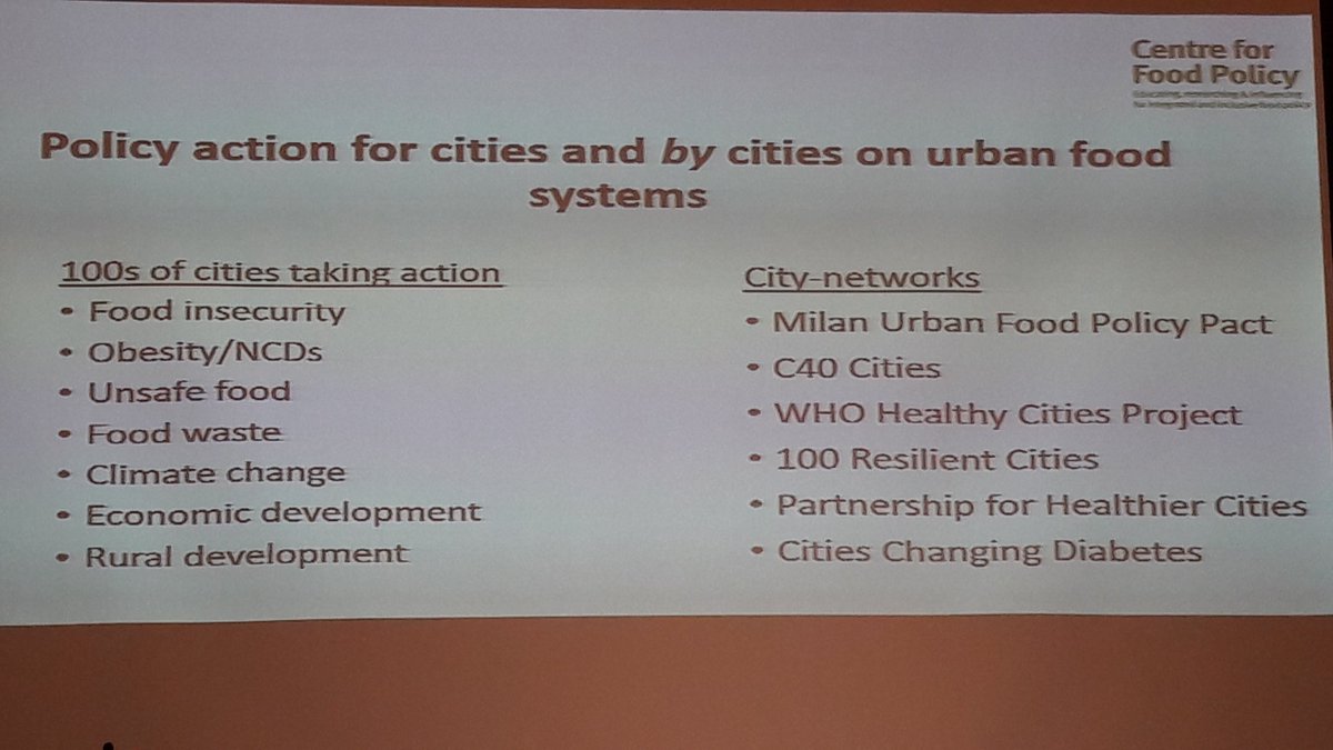 #AcceleratingZeroHunger  Fascinating outline by Corinna Hawkes on urban food policies and initiatives and what is actually happening. Nutrition often missing. <a href="/Concern/">Concern Worldwide</a>. Worth reading this up.