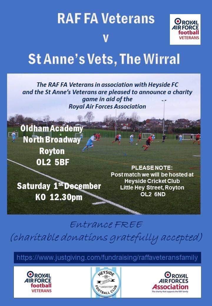 RaffaVets's tweet image. Last game of 2018, let’s sign off on another positive note. St Anne’s Vets @TOANSC @HeysideCC @RAFAssociation @TheMouseTrap1 Travel safely boys, play well #puaf