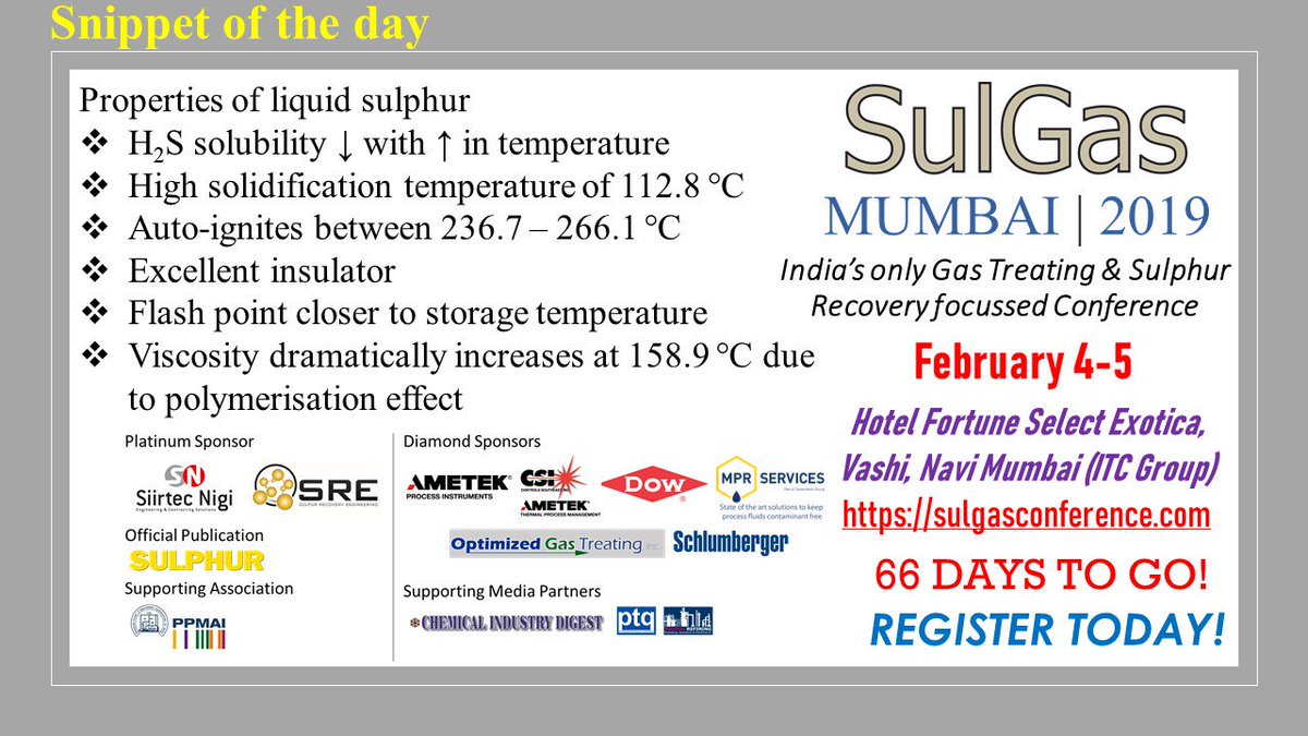 SulGasConf's tweet photo. Liquid sulphur out of the condenser has some peculiarities. Learn more in today's snippet. 66 days to SulGas! Register NOW at: https://t.co/6tfCc9bJFt
hashtag#Refining#sulphurcondenser#gastreating https://t.co/owMve6JKkX