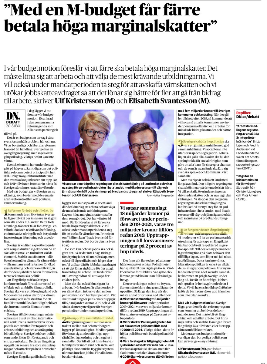 M-budget, kort version:
👍 Reformer för jobb och tillväxt, t.ex. sänkta skatter.
👍 Återupprätta samhällskontraktet, t.ex. fler poliser och starkare försvar
👍 Sverige ska hålla ihop, t.ex. genom satsningar på skolan
👍 En fungerande och långsiktig migrationspolitik
