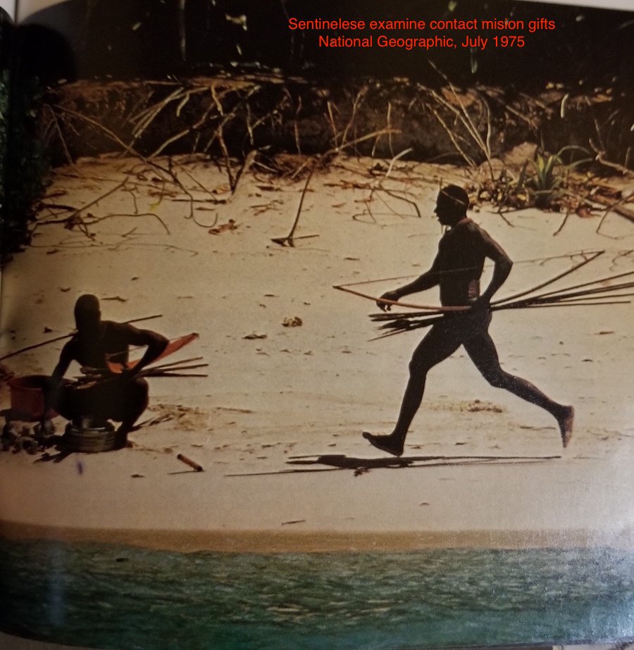 8. Indian govt approved “contact missions” visited N. Sentinel between 1967-91. Gifts were offered. Sentinelese unimpressed. I wrote in “The Wind in the Bamboo”: "Sometimes the Sentinelese arrows flew, and some hit their targets in the flesh of interlopers, 'contact' for sure.”
