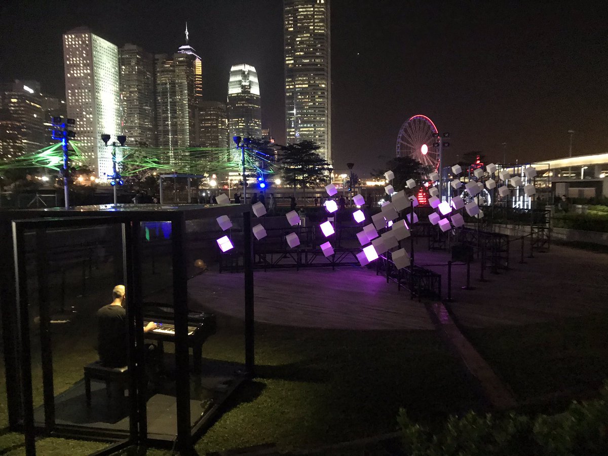 JGMRuigrok's tweet photo. Opening of #HongKong Pulse Light Festival. display of wonderful light installations by HK and international artist. Great to see #Dutch artists represented, too: #Lightpiano, #Holon Light and of course a bicycle! #Lightbattle @RaymondBorsboom #Kleurbleur https://t.co/IbWHFaWDLD