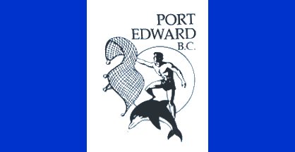 19: PORT EDWARD (6.08 points)- We're ranking the old flag (on the left), because it's amazing- Like it's a ripped dude on a dolphin catching the same dolphin?- Even the "Port Edward B.C." is sort of endearing on this- The new flag looks very generic, boo