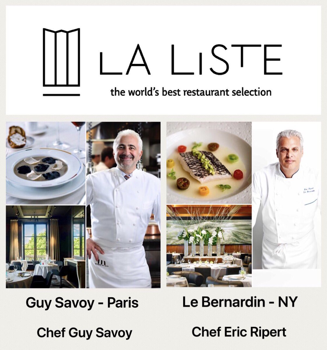 #laliste2019 #world #1 🌎🌍🌏🎉
.
Our heartfelt congratulations to the chef @guysavoy , chef @ericripert and their dream teams @guysavoy @LeBernardinNY ! 🎉🎉
.
#guysavoy #lebernardin #worldtop