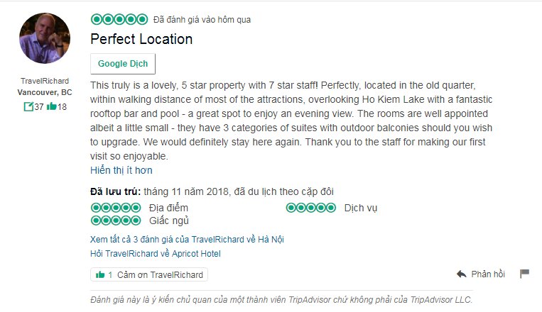 apricothotel's tweet photo. Thank you so much for your compliment on #Tripadvisor, Mr. Richard! It absolutely brightened up our day. We look forward welcome you to #ApricotHotel Hanoi for another exquisite stay. https://t.co/x6KDgOaZrs