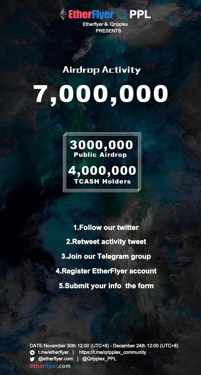 etherflyercom's tweet photo. 7million PPL token Giveaway for Public Airdrop and TCASH holder @Qripplex_PPL @tech_sura @icohubs From November30 th 12:00(UTC+8) - December 24th 12:00(UTC+8) More info:https://t.co/U7VIAgGaNh https://t.co/SrOIshSsnj