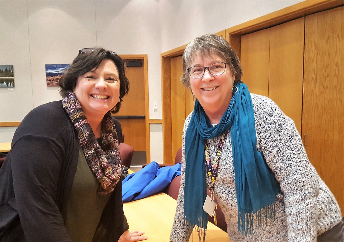 Michelle Austin and Julie Laserre collaborate on Assistive Technology resources at the SLO SELPA AT cohort.