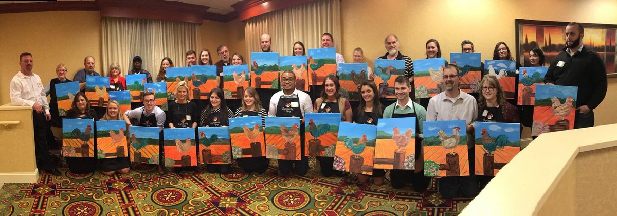 ExpressivelyU's tweet photo. Company Holiday Parties encourage employees to collaborate &amp; work together! A workshop where Lindsey leads each person yo create painting representing mission! Thanks @PrimroseSchools #corporateevent #companyparty #paintnight #holidayparty #artclass #teambuilding #teambuilding https://t.co/Hhoj6d21gH