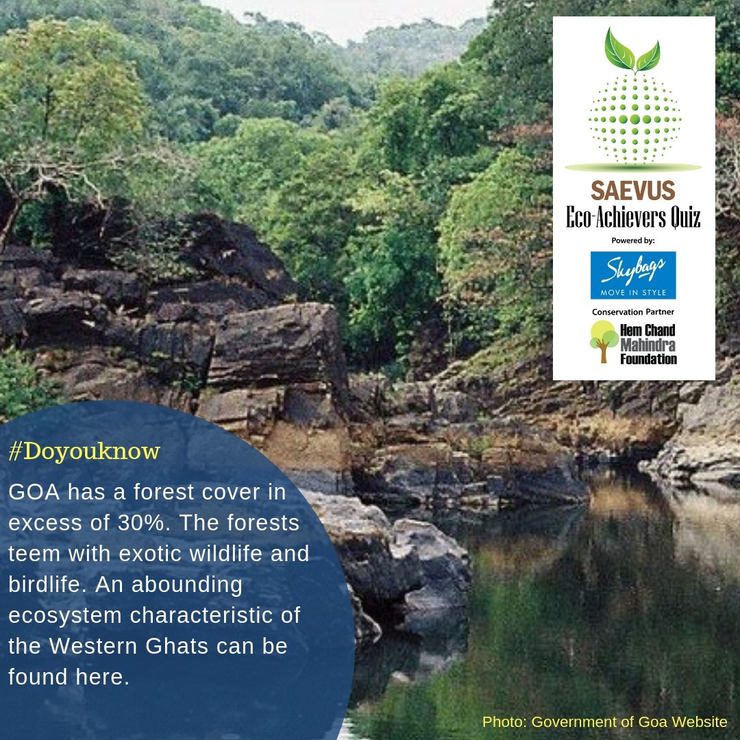 SaevusWildlife's tweet photo. #Doyouknow Famous for its beaches, #Goa is not only about beaches, but this state has a #forest cover in excess of 30%.
Join us for Saevus Eco Achievers Quiz #GoaEdition on Dec 1, 2018
#iamanecoachiever #Skybags #hcmf #rotarymapuca #Saevuswildlife https://t.co/NuLALjYzFW