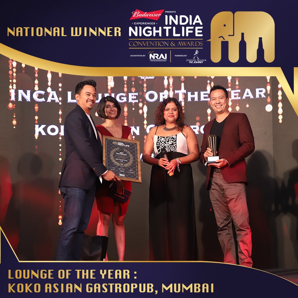 Congratulations to this expansive Asian gastropub- KOKO Asian Gastropub for winning the national category award of INCA “Lounge Of The Year” at #INCA2018. <a href="/KokoMumbai/">Koko Asian Gastropub</a>
#INCAAwards | #NightToRemember | 
#NightlifeEntertainment | #NightLifeAwards | #Nightlife | #PartyScenes