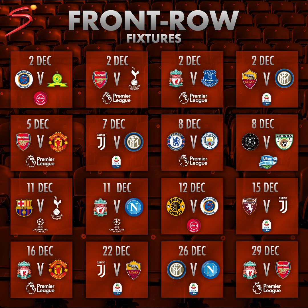 SuperSportTV's tweet photo. @rizkid_ayo Your December calendar is looking EPIC 🤩 Get ready for a month of front-row football on SuperSport ⚽️🙌🎉 Reply #stop to opt-out. https://t.co/wjQdiCPZlL