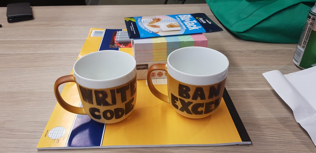 ClaireCities's tweet image. Our colleague left us with a gift today. An agile management toolkit and these handmade mugs. Really going to miss them. #writecode #banexcel
